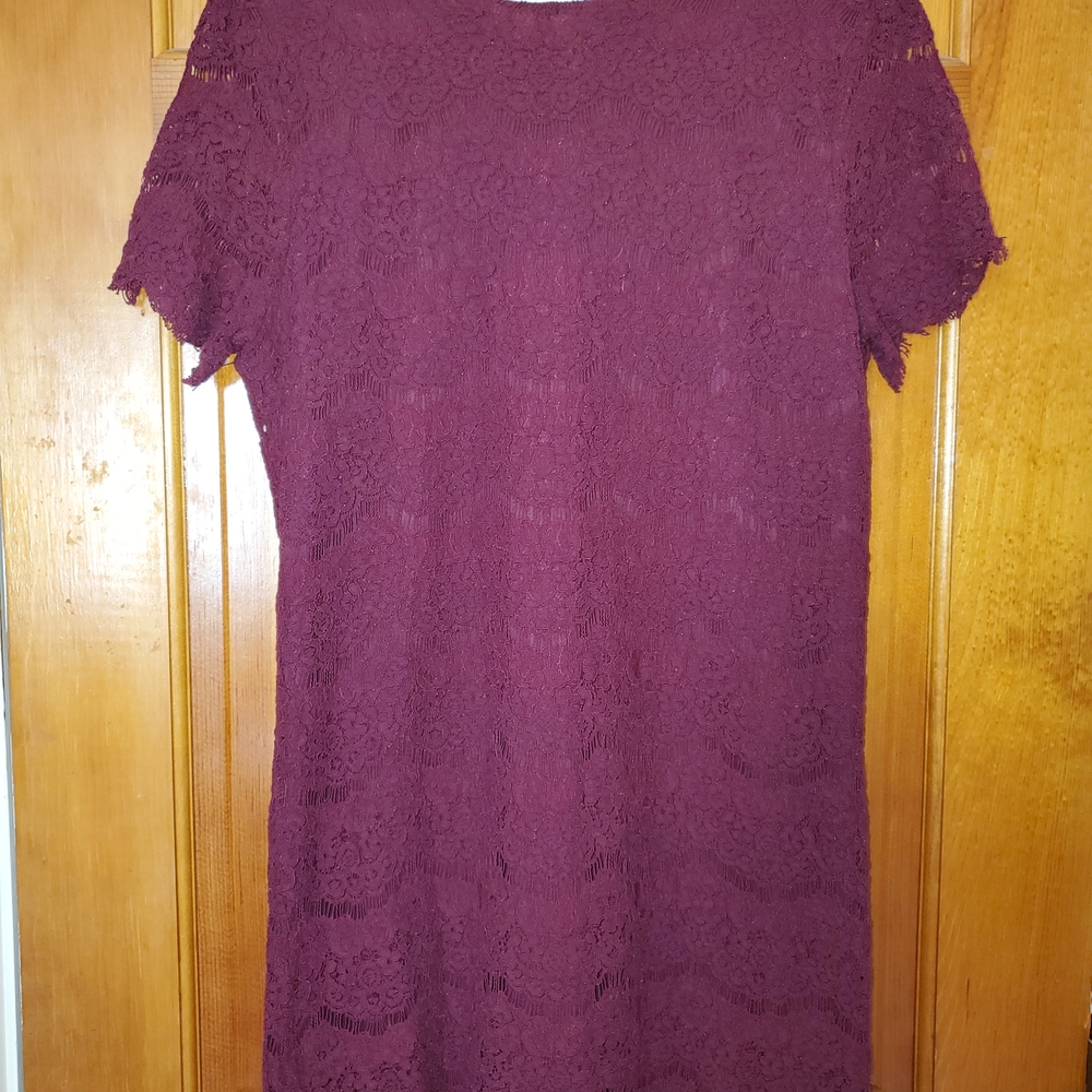 Lulu's Burgundy Lace Take Me To Brunch Mini Dress